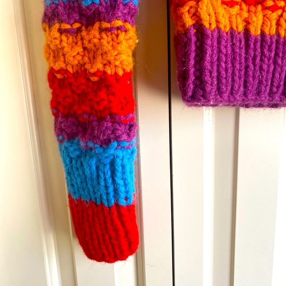 Lucky Brand Colorful Rainbow Striped Wool Blend Chunky Knit Pullover Sweater L - Picture 3 of 7